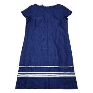 LAFAYETTE 148 New York Blue 100% Linen Dress With White Stripes Sz 10